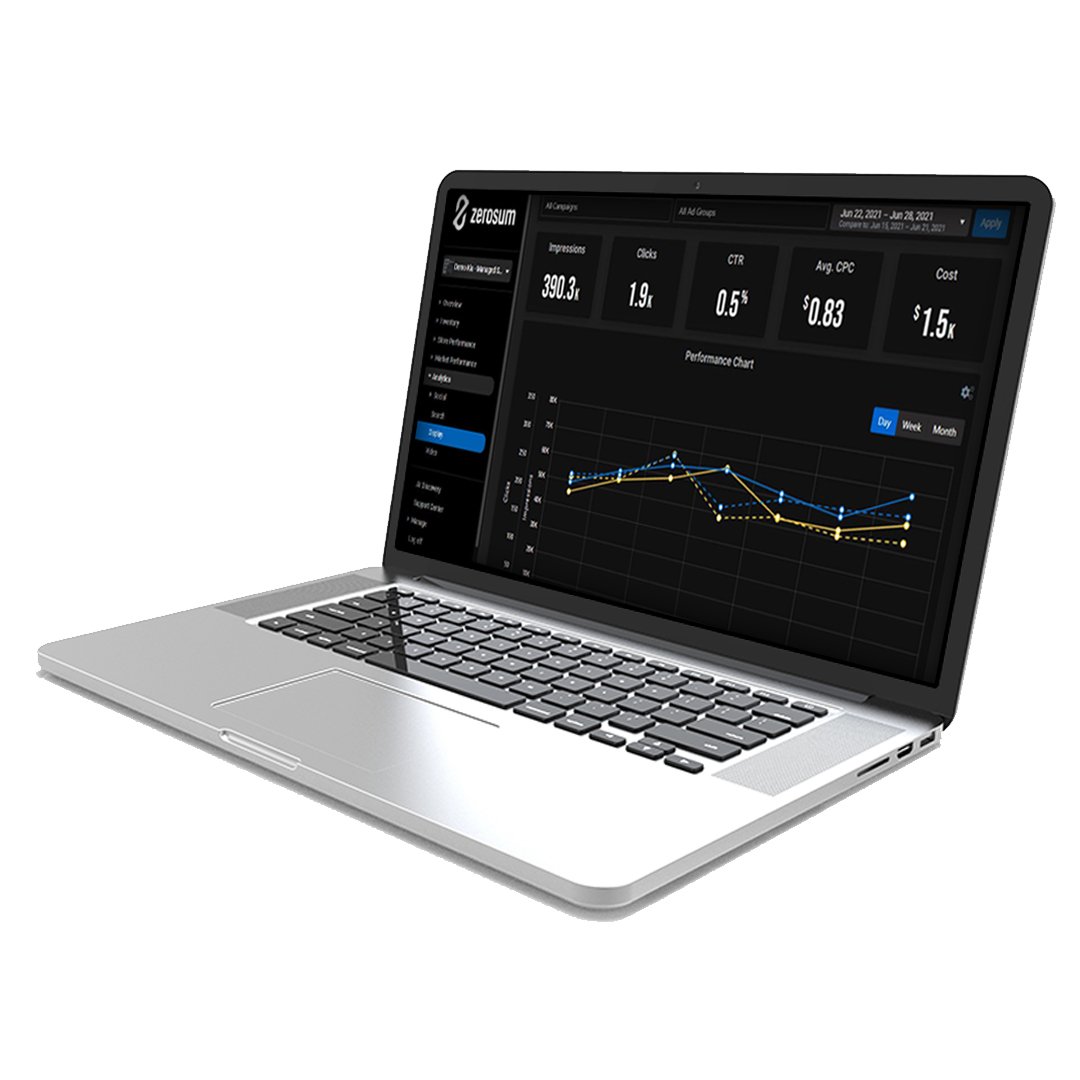 Laptop showing data on an automotive marketing platform