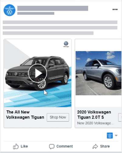 Automotive Facebook carousel ad showing a dealer's inventory