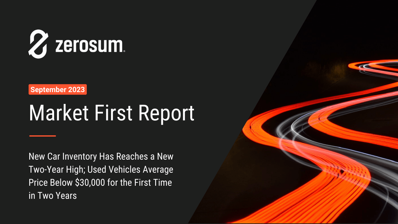 ZeroSum Market First Report September 2023: New Car Inventory Has Reached a New Two-Year High; Used Vehicles Average Price Below $30,000 for the First Time in Two Years