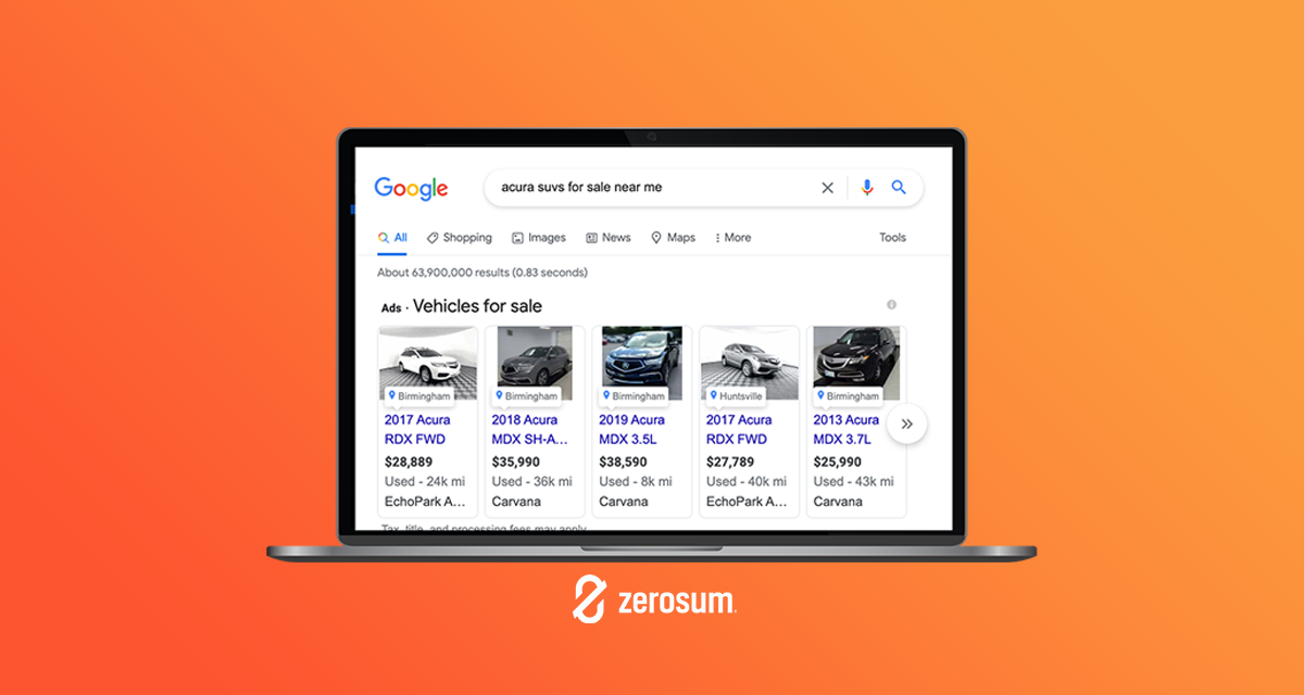 ZeroSum Announces Google Vehicle Ads, an Inventory-Based Shopping Solution for New and Used Car Dealers