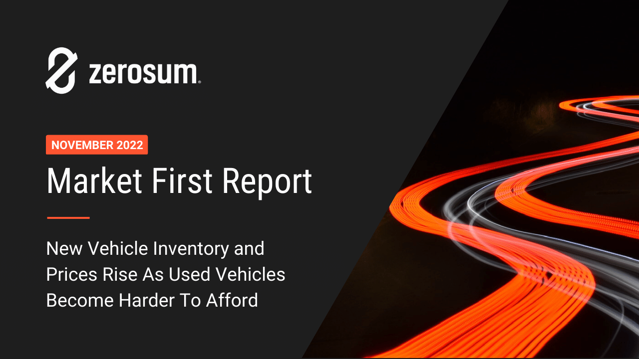 ZeroSum Market First Report November 2022: New Vehicle Inventory and Prices Rise as Used Vehicles Become Harder to Afford
